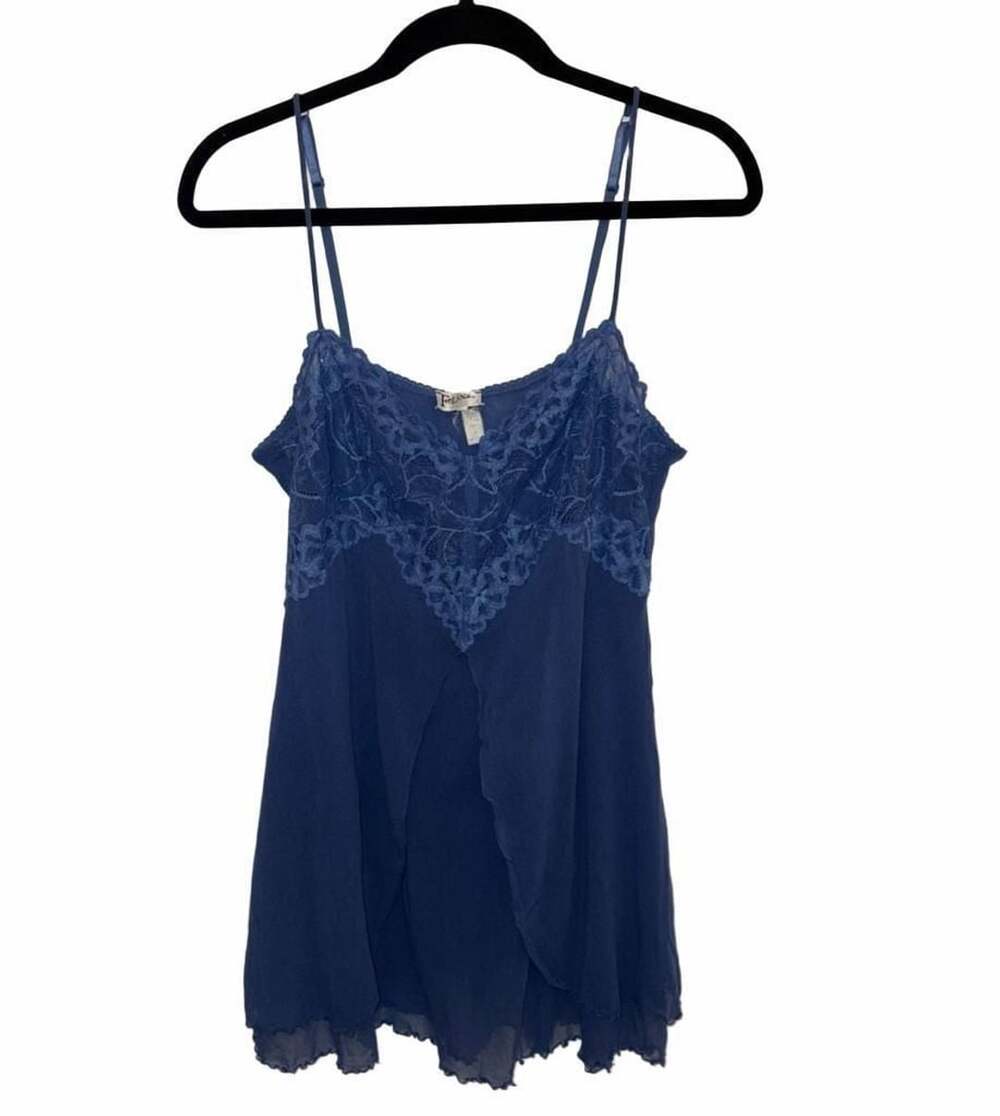 Felina Vintage Blue Lace Babydoll Camisole Top Sheer Lingerie Y2K Fairy Grunge